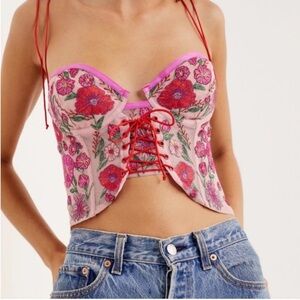 Floral Embroidered Pink Corset Top
